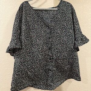 Floral Black Button-Up Women's Top